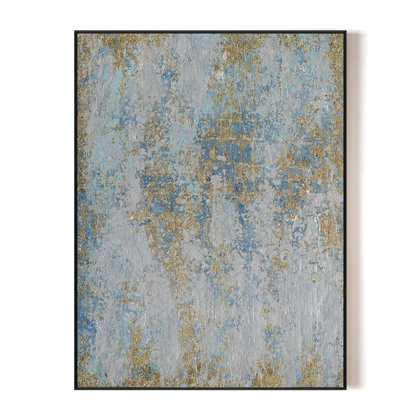 Celestial Blue-Gold Abstract Textured Painting #J5128