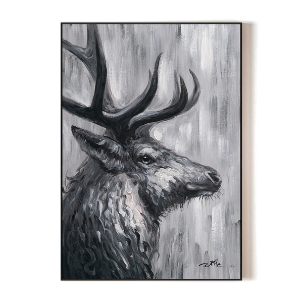 Stag Silhouette - Grey Textured Painting#L0135