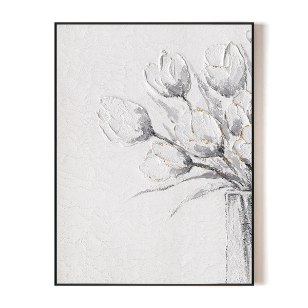 Ivory Tulips I - Minimal Textured Painting#L0661