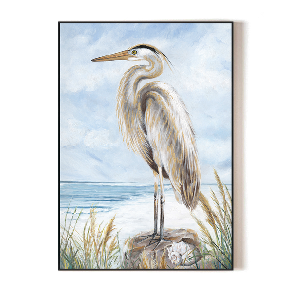 Coastal Sentinel – Egret Gold Foil Painting#L2047