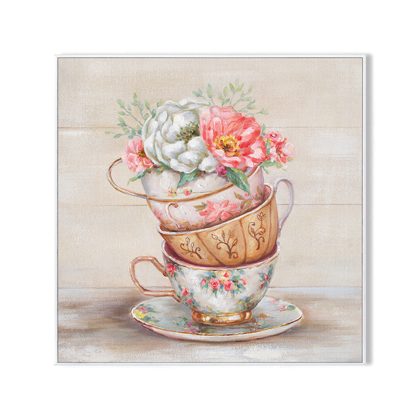 Blooming Teacups - Vintage Romantic Painting#L2506