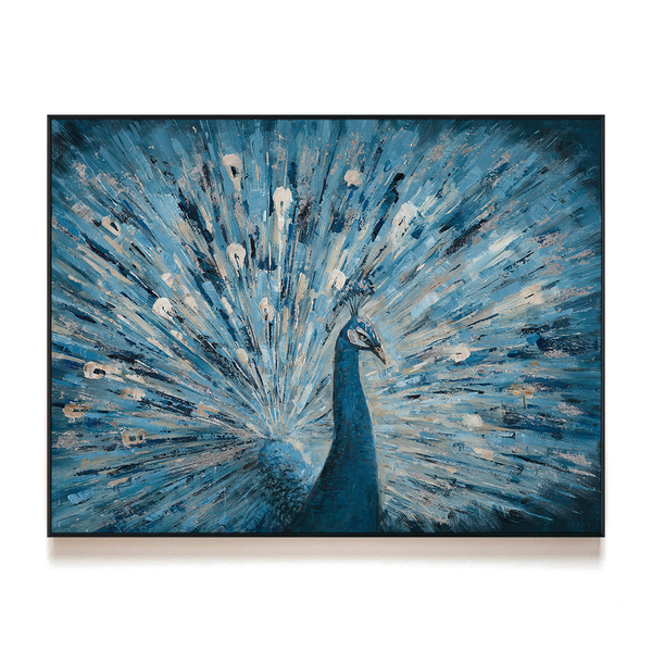 Azure Bloom – Peacock Silver Foil Painting#L3557