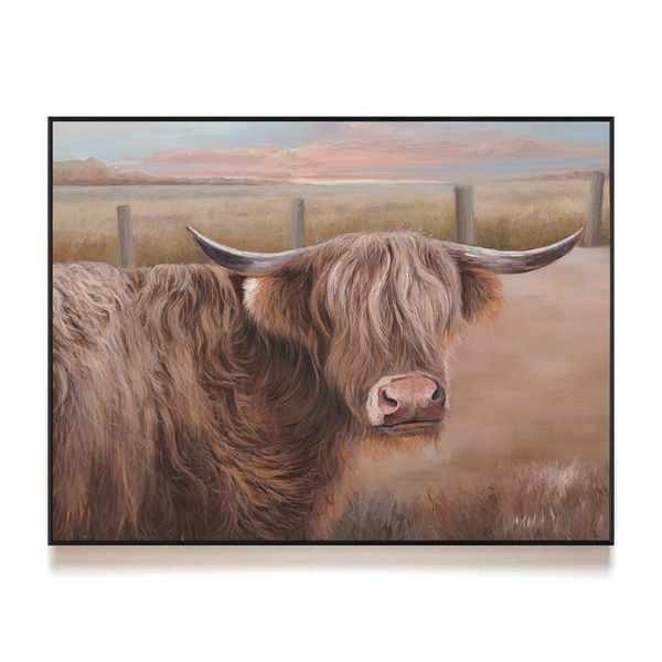 Highland Cow Charm - Pastoral Realism Painting#L4690