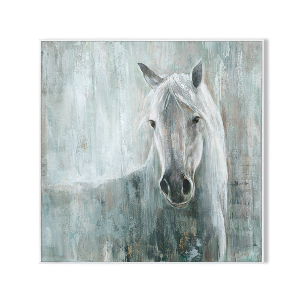 Silver Mist - White Horse Painting#L5522