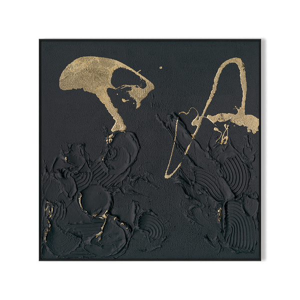 Golden Echo-Relief Black Abstract Painting #M2721