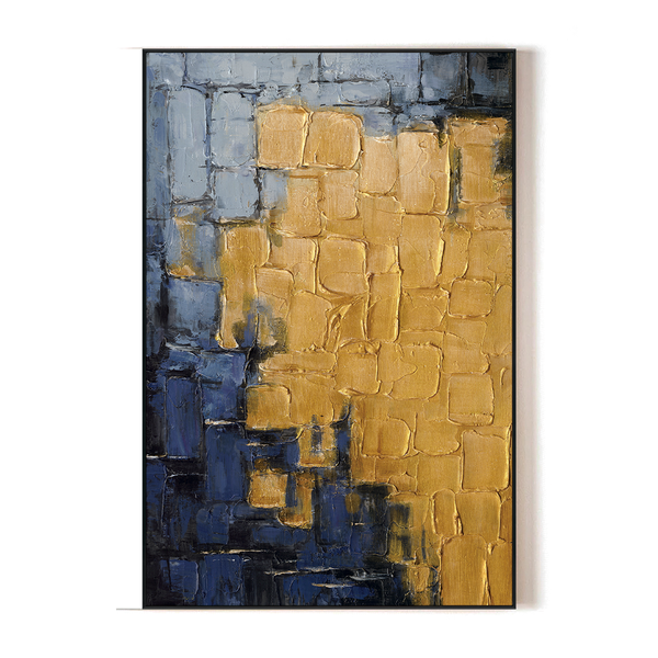 Golden Blue Realm - Blue & Gold Textured Abstract#M3682