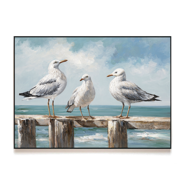 Pier Gathering - Three Seagulls Oil Painting#M3759