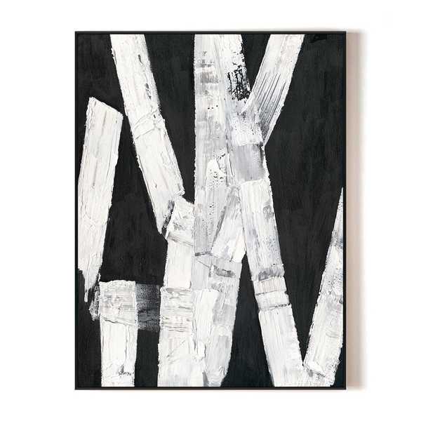 Black & White Clash - Modern Abstract Texture Painting#M3779