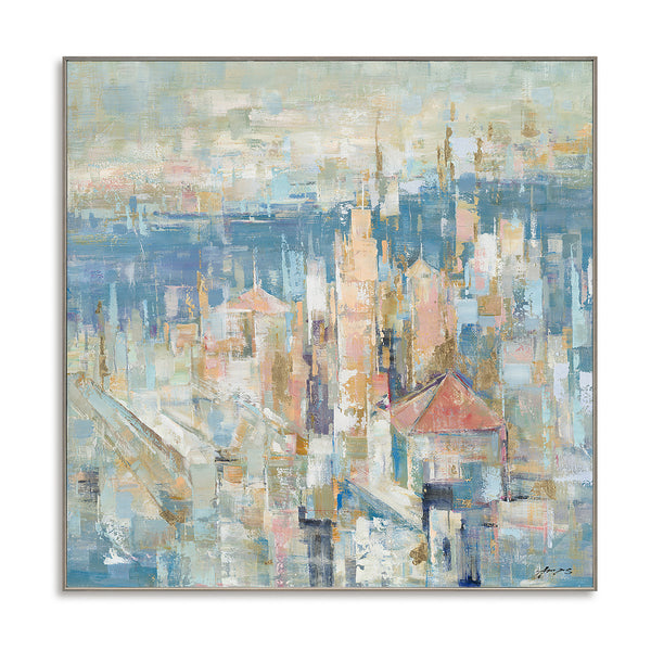 Pastel Cityscape with Gold-Abstract Art #M5785