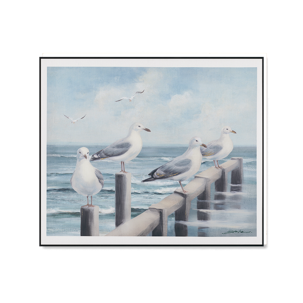Pier Rendezvous - Seagull Flock Oil Painting#M6966