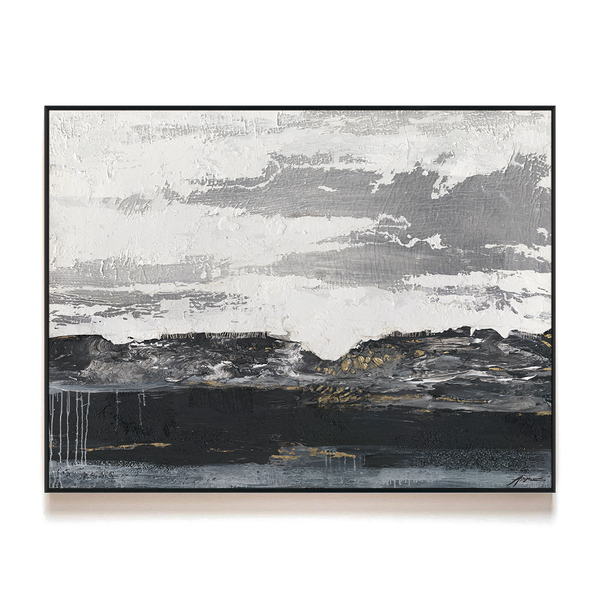 Monochrome Horizon-Black & White Abstract Painting #P6215