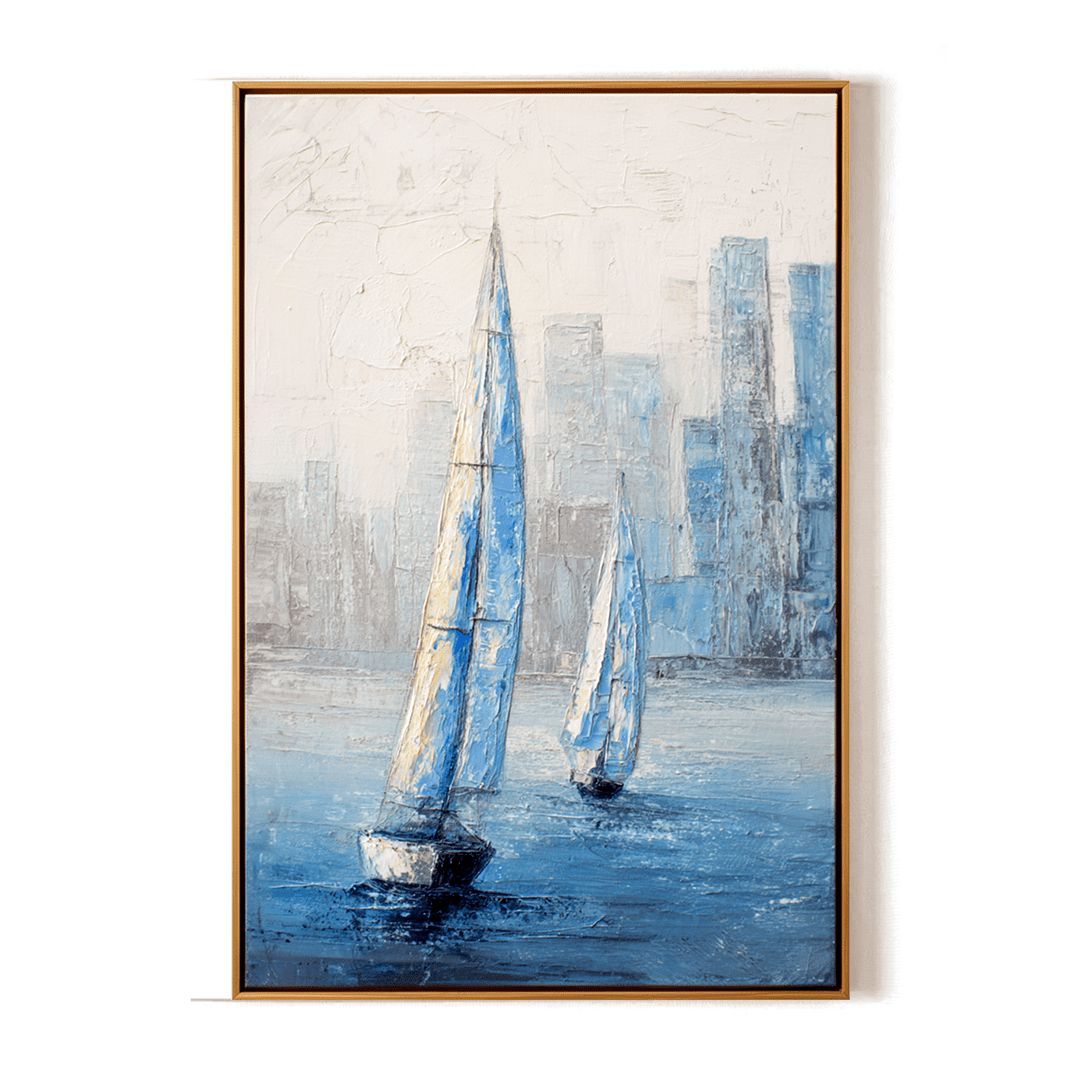 Urban Voyage – Blue Sailboat Abstract Painting #awp61 Painting artwepaint 