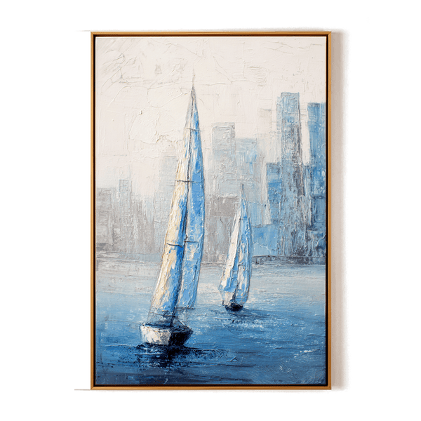 Urban Voyage – Blue Sailboat Abstract Painting #awp61 Painting artwepaint 