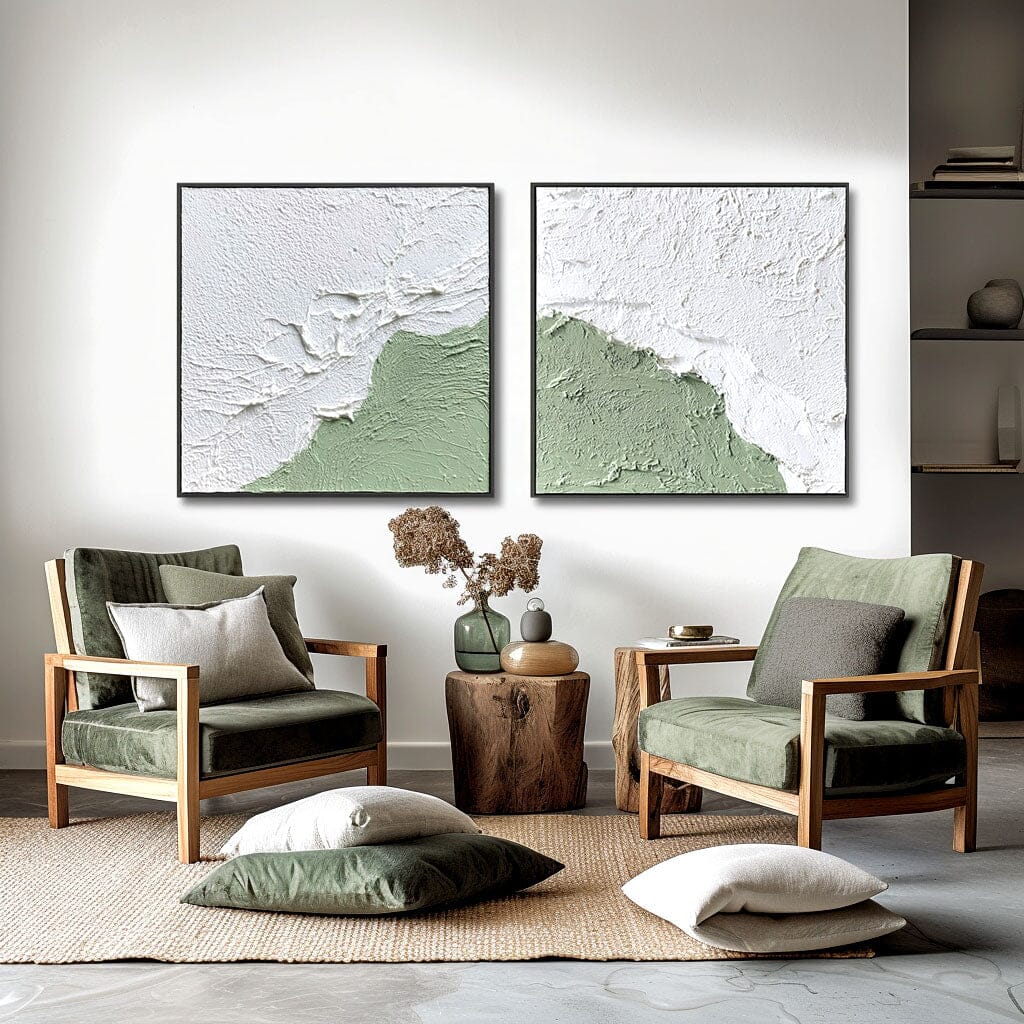 Whisper of Calm - White & Sage Minimalist Texture Art #awp23 Painting artwepaint 