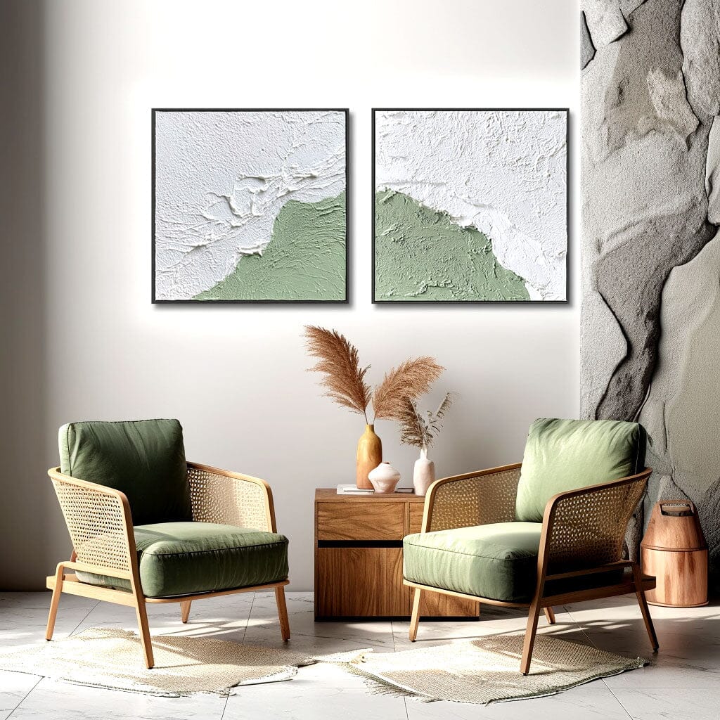 Whisper of Calm - White & Sage Minimalist Texture Art #awp23 Painting artwepaint 