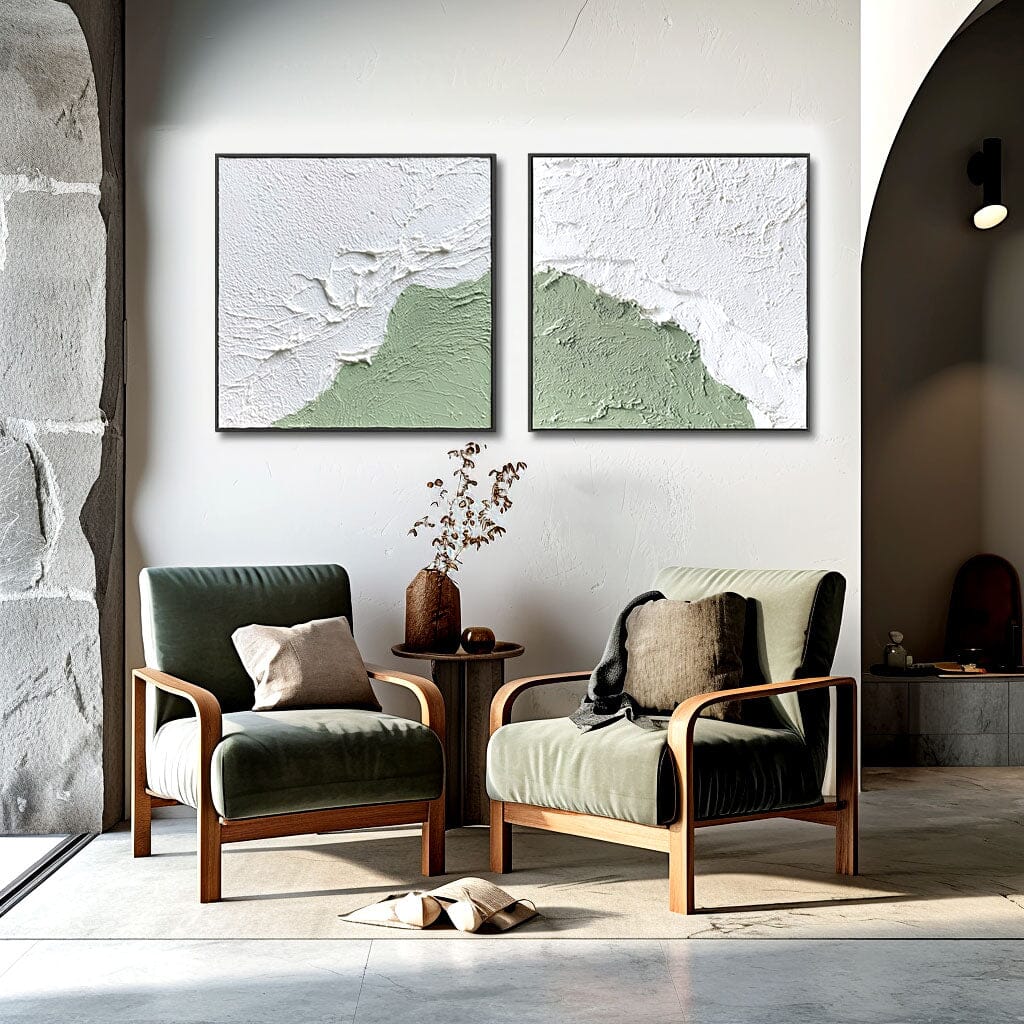 Whisper of Calm - White & Sage Minimalist Texture Art #awp23 Painting artwepaint 