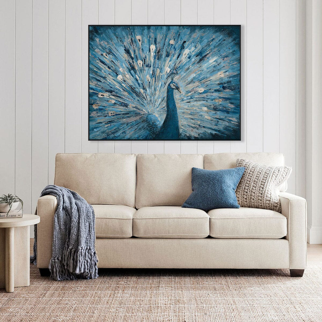 Azure Bloom – Peacock Silver Foil Painting#L3557 Painting artwepaint 