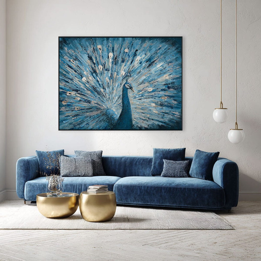 Azure Bloom – Peacock Silver Foil Painting#L3557 Painting artwepaint 