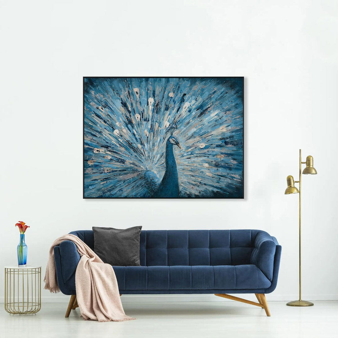 Azure Bloom – Peacock Silver Foil Painting#L3557 Painting artwepaint 