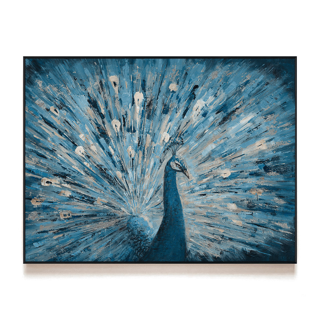 Azure Bloom – Peacock Silver Foil Painting#L3557 Painting artwepaint 