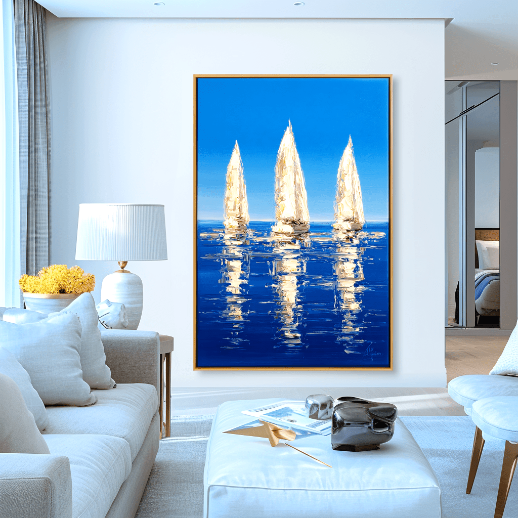 Azure Calm – Three Sailboats Abstract Painting #awp65 Painting artwepaint 