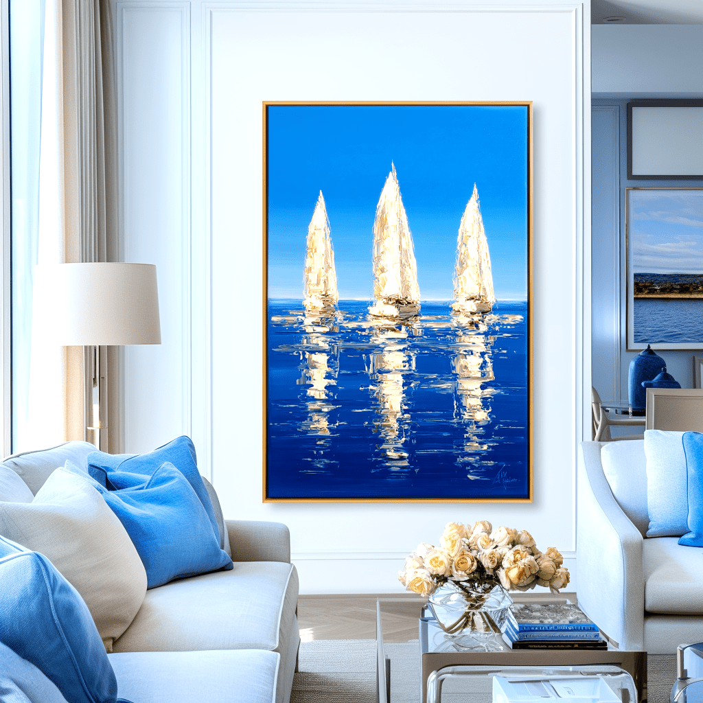 Azure Calm – Three Sailboats Abstract Painting #awp65 Painting artwepaint 