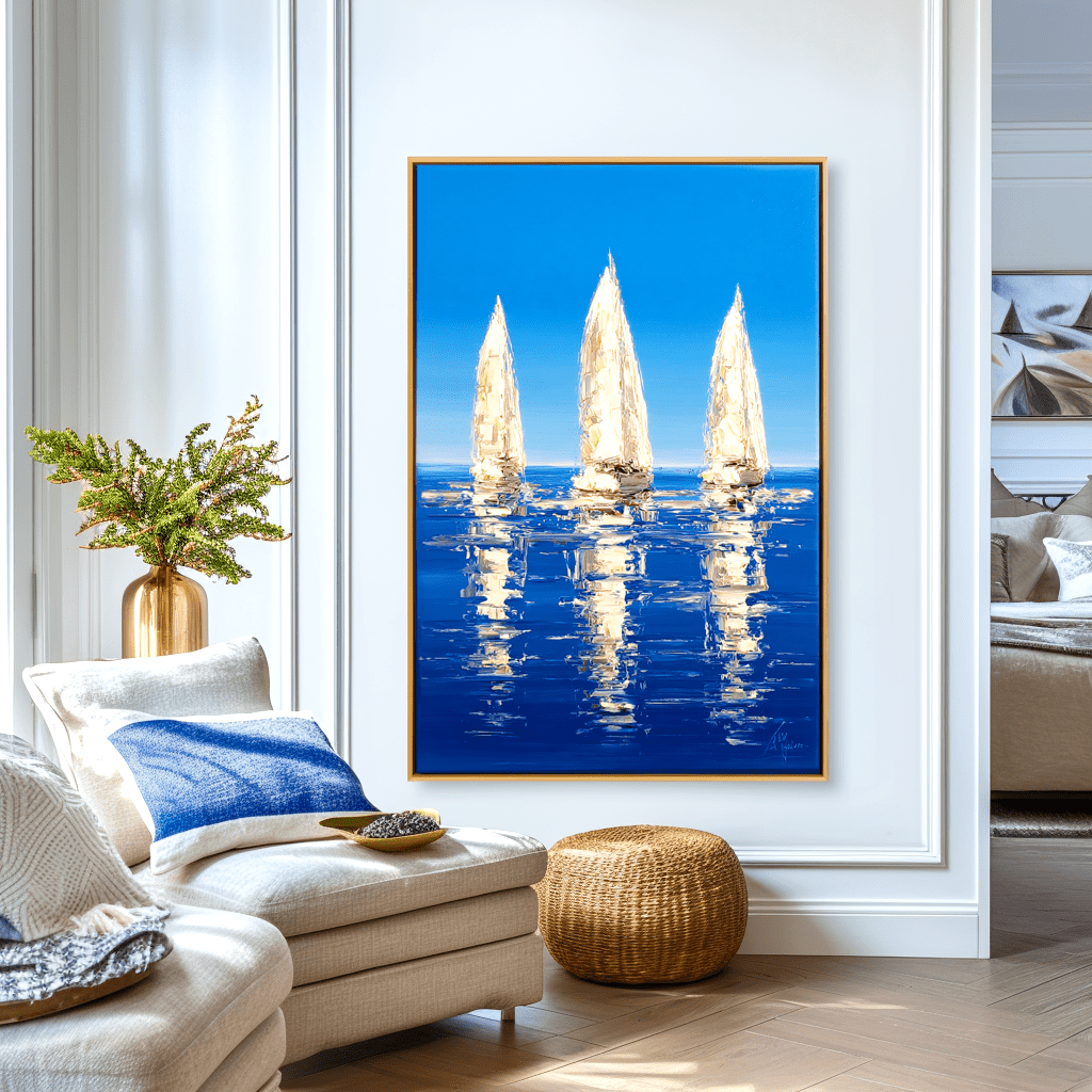 Azure Calm – Three Sailboats Abstract Painting #awp65 Painting artwepaint 