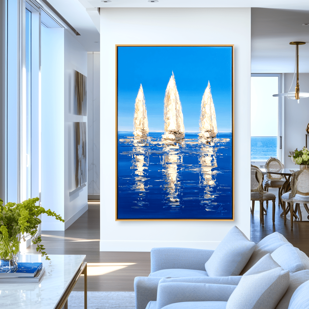 Azure Calm – Three Sailboats Abstract Painting #awp65 Painting artwepaint 