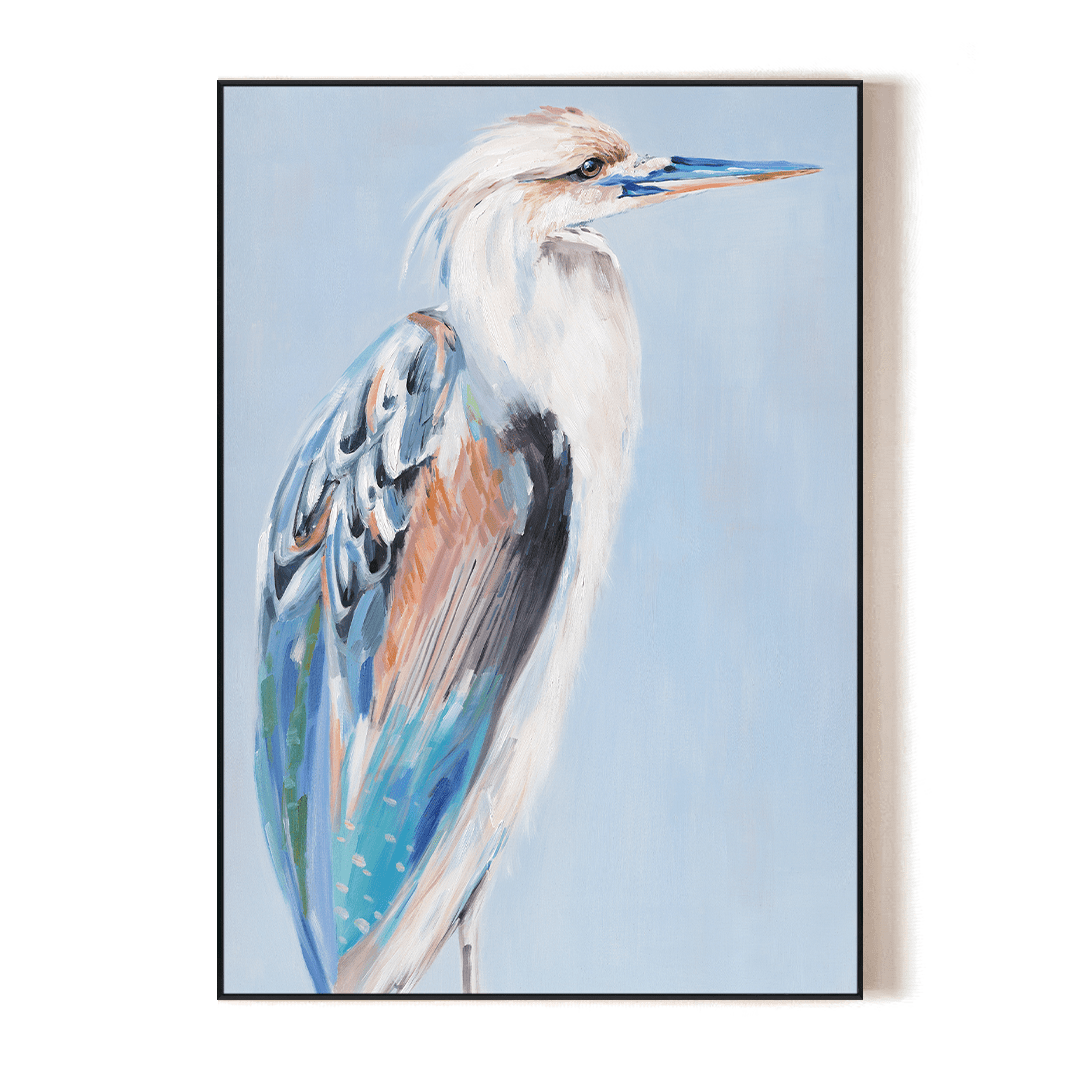 Azure Gaze - Color-feathered Heron Oil Painting#M4565 Painting artwepaint 