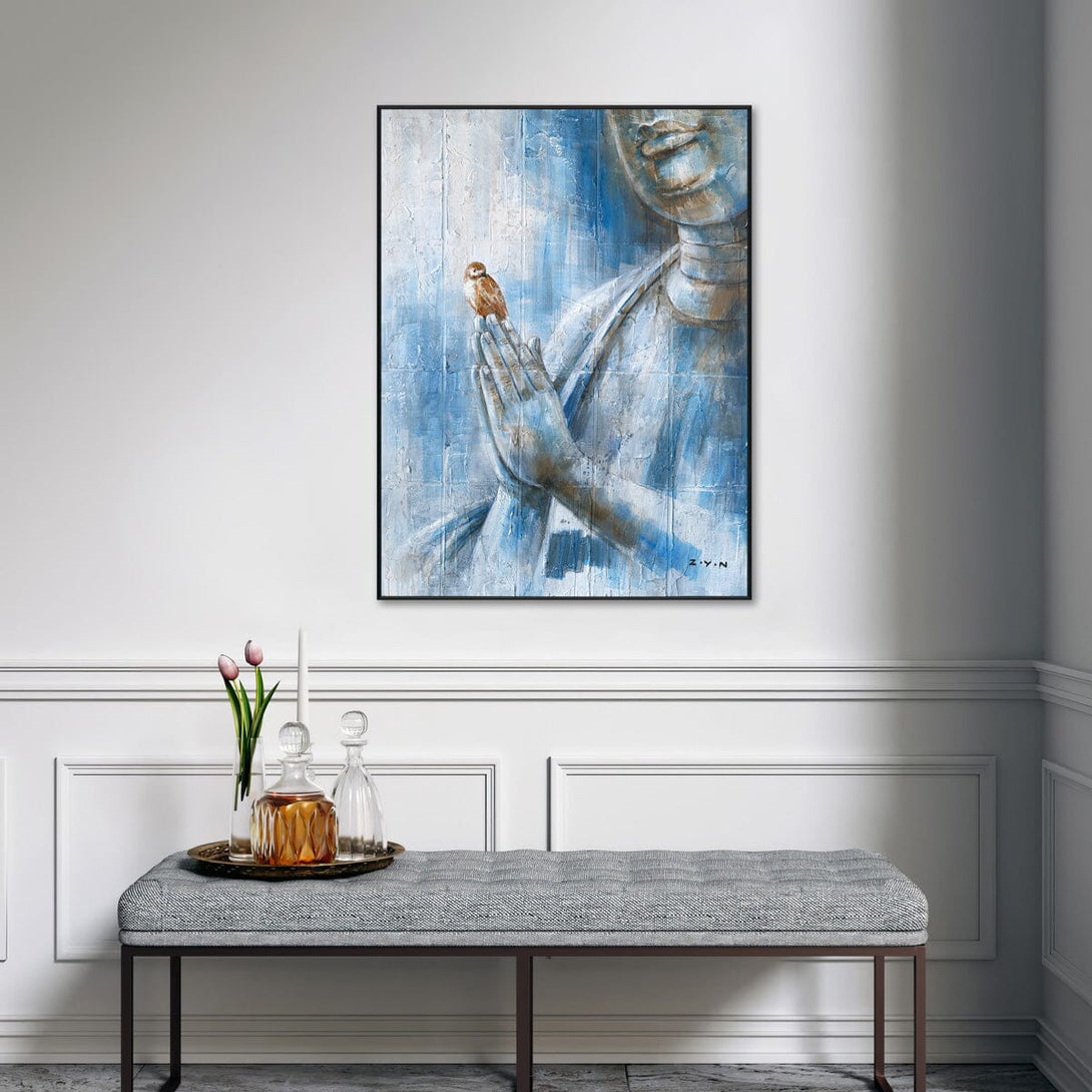 Azure Whisper - Buddha with Sparrow #H7811 Painting artwepaint 