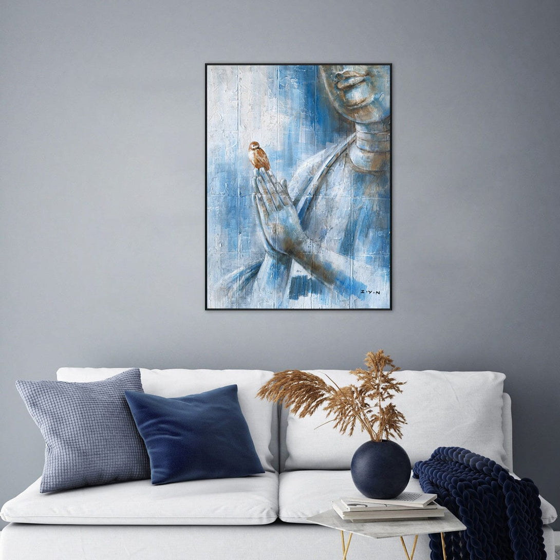 Azure Whisper - Buddha with Sparrow #H7811 Painting artwepaint 