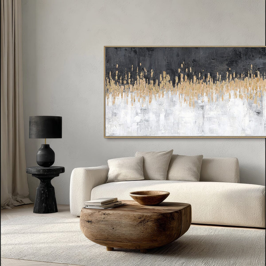 Black & Gold Horizon - Abstract Gold Foil Texture Painting#L4517 Painting artwepaint 