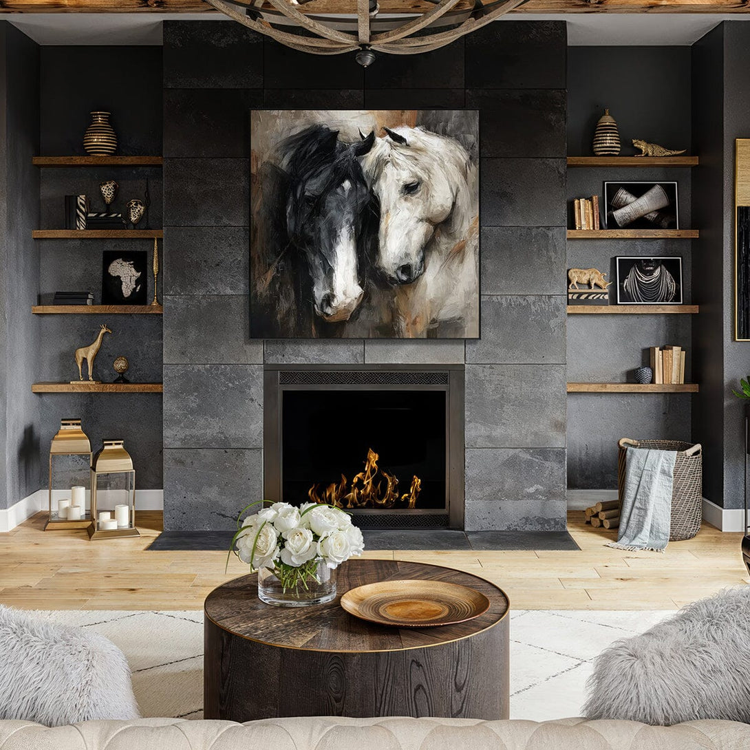 Black & White Embrace - Abstract Horse Oil Painting #RIX1(473) Painting artwepaint 