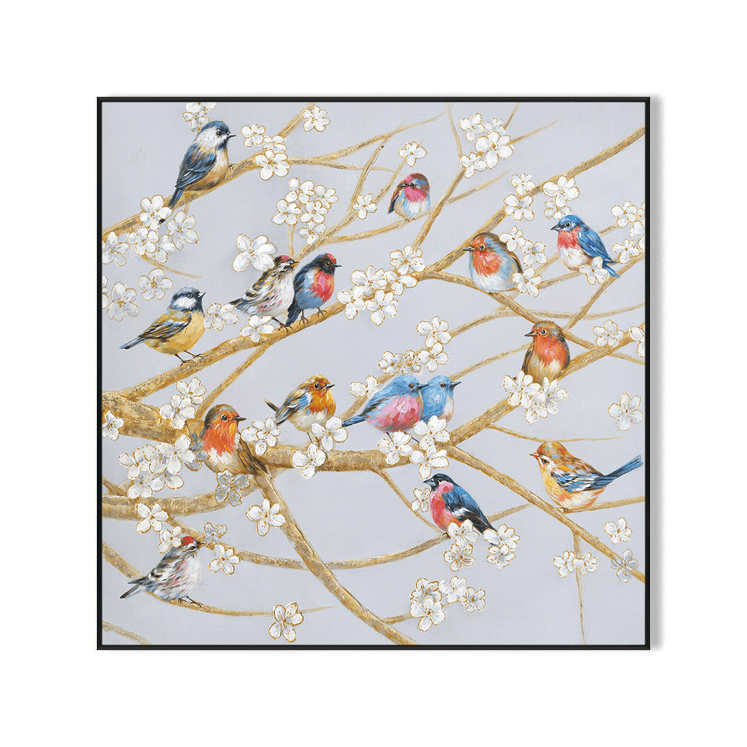 Blooming Harmony – Birds on White Blossom Painting #L2505 Painting artwepaint 