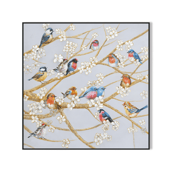Blooming Harmony – Birds on White Blossom Painting #L2505 Painting artwepaint 