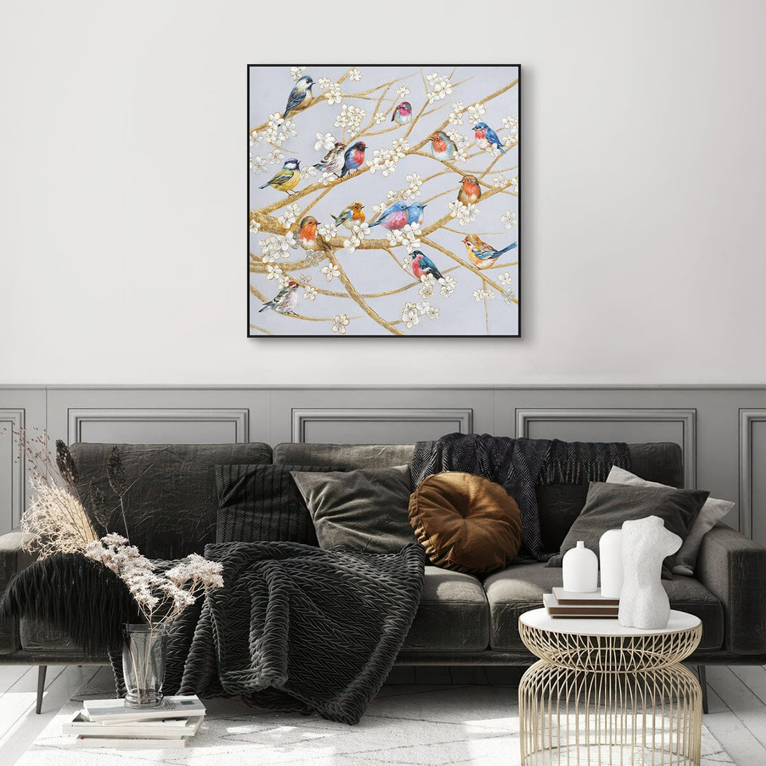 Blooming Harmony – Birds on White Blossom Painting #L2505 Painting artwepaint 