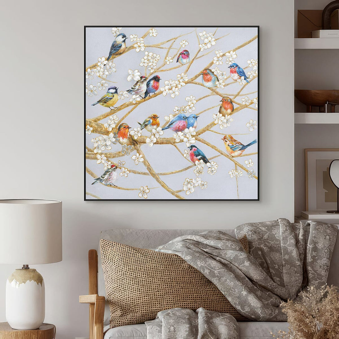Blooming Harmony – Birds on White Blossom Painting #L2505 Painting artwepaint 
