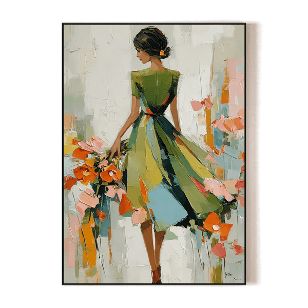 Blooming Steps – Abstract Woman in Green Dress Painting #RIX1(291) Painting artwepaint 