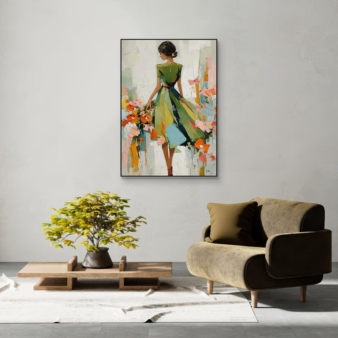 Blooming Steps – Abstract Woman in Green Dress Painting #RIX1(291) Painting artwepaint 