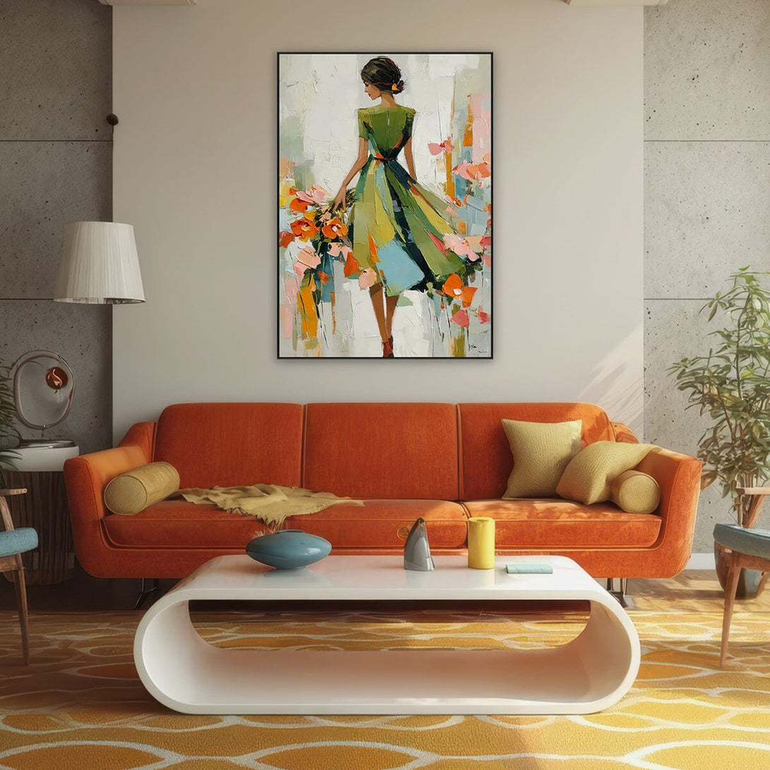 Blooming Steps – Abstract Woman in Green Dress Painting #RIX1(291) Painting artwepaint 