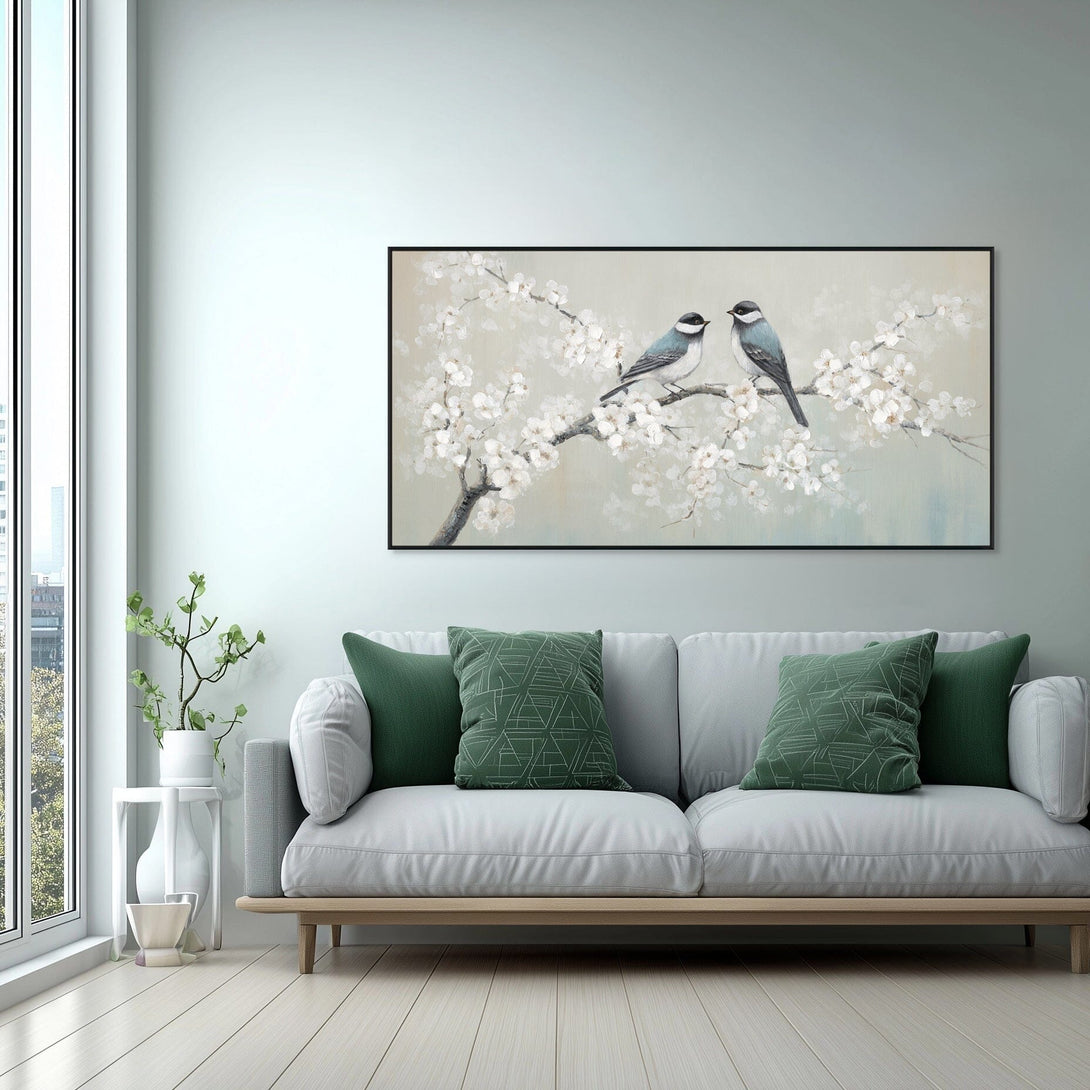 Blossom Whispers - Two Birds on Branch #M3772 Painting artwepaint 