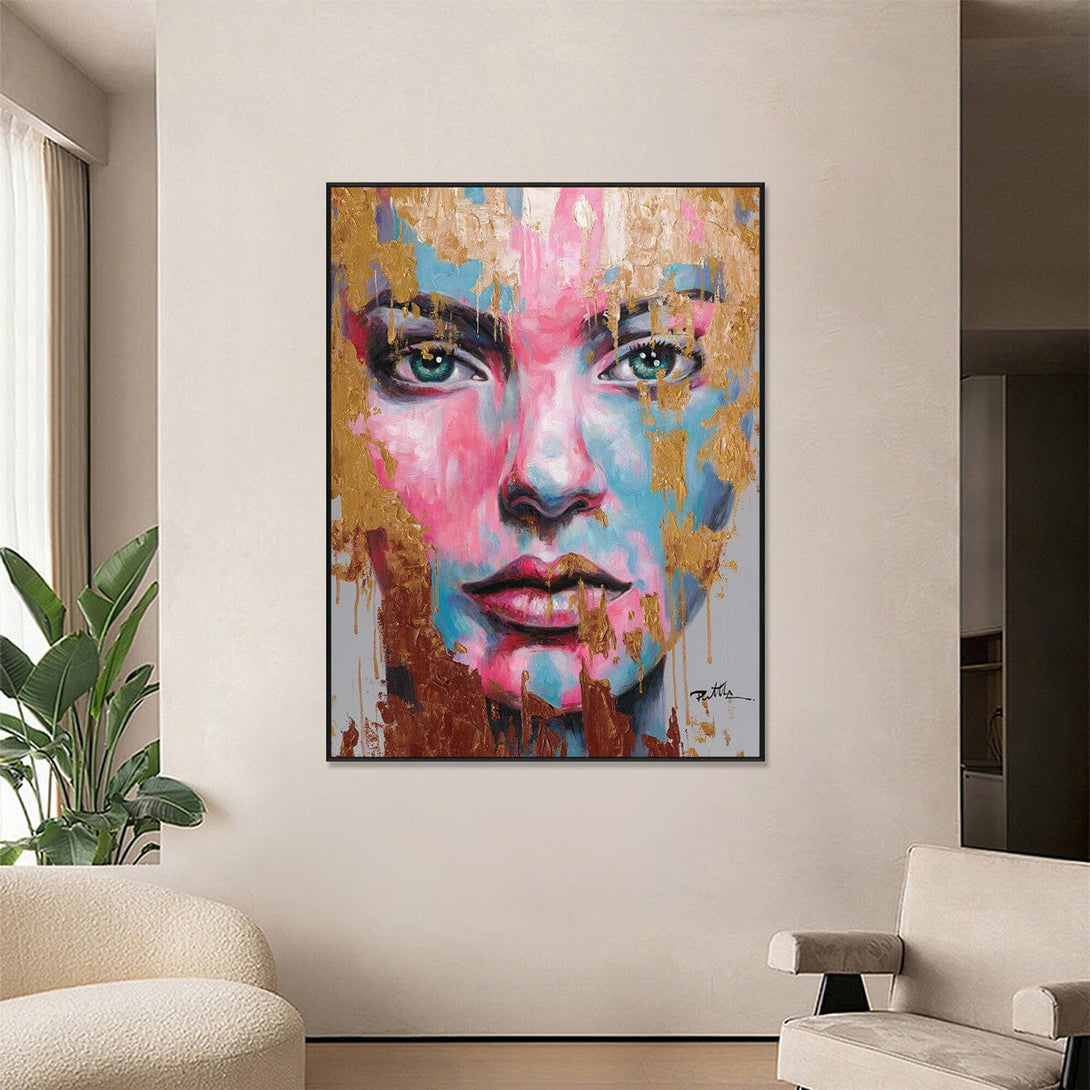 Blue Grace - Pink & Gold Abstract Face#M0097 Painting artwepaint 