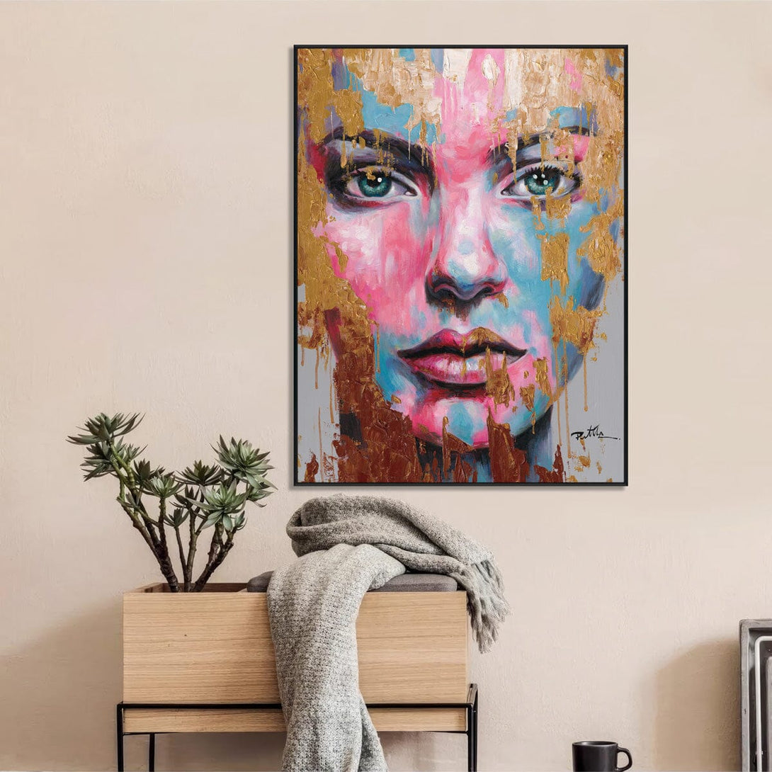 Blue Grace - Pink & Gold Abstract Face#M0097 Painting artwepaint 
