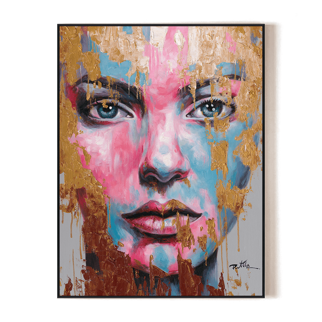 Blue Grace - Pink & Gold Abstract Face#M0097 Painting artwepaint 