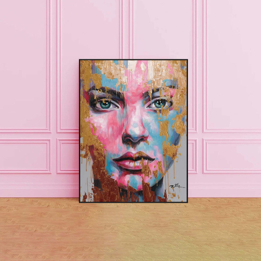 Blue Grace - Pink & Gold Abstract Face#M0097 Painting artwepaint 