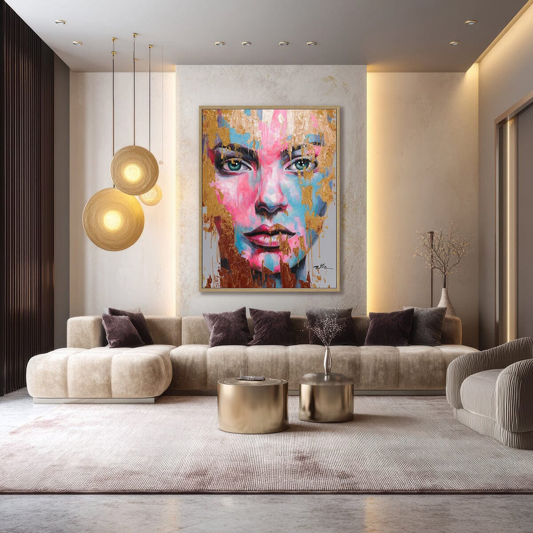 Blue Grace - Pink & Gold Abstract Face#M0097 Painting artwepaint 