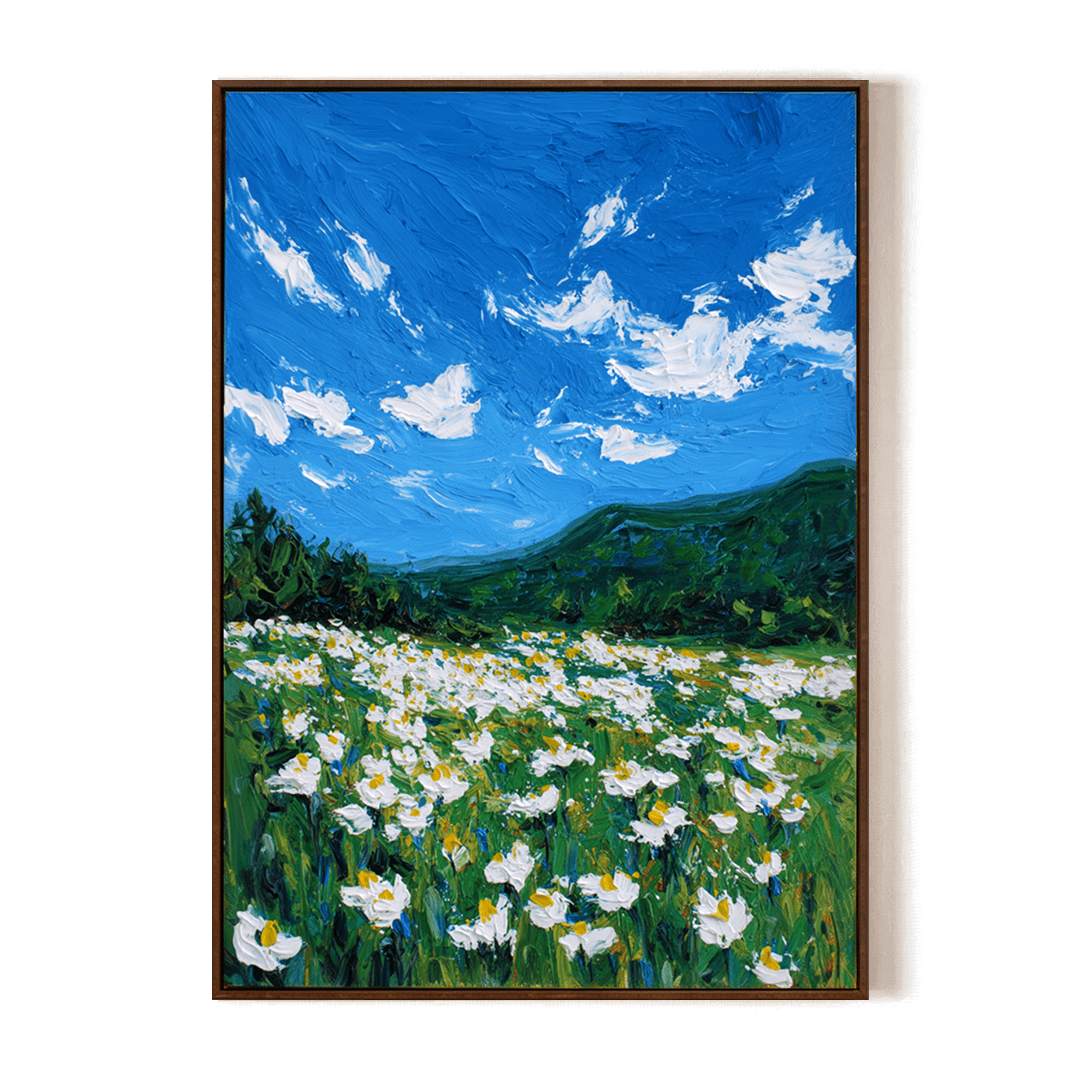 Blue Horizon – White Daisy Meadow Painting #awp31 Painting artwepaint 