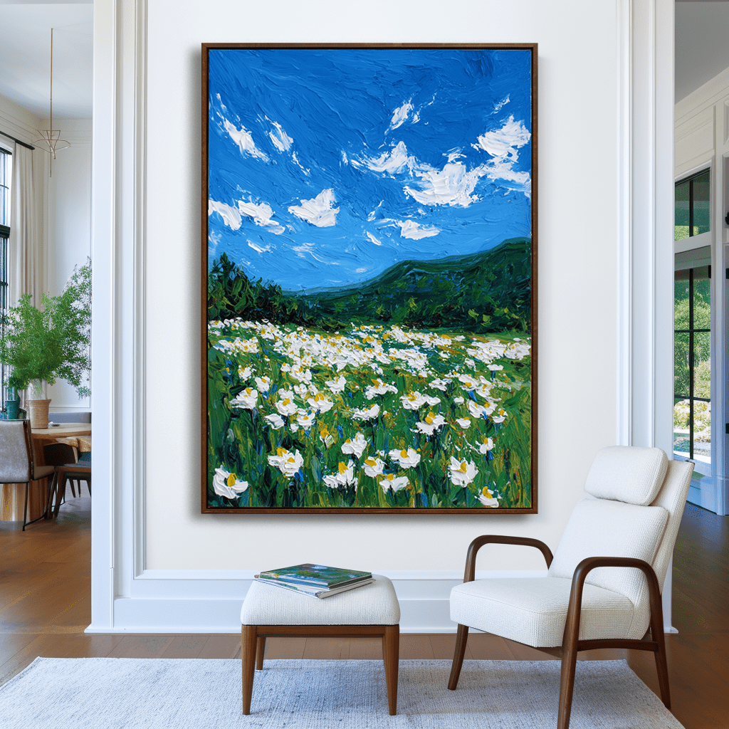 Blue Horizon – White Daisy Meadow Painting #awp31 Painting artwepaint 