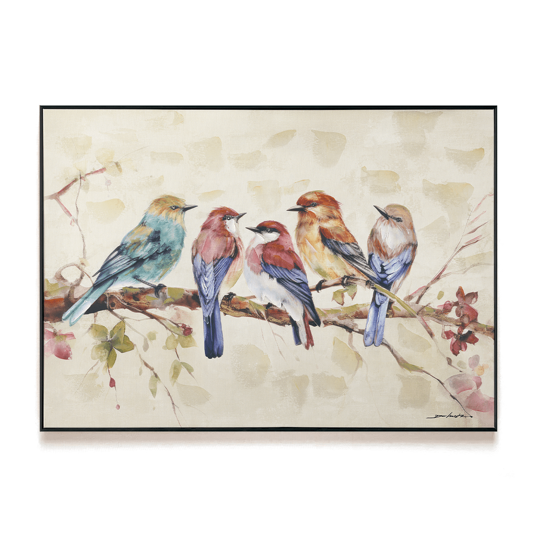 Branch Chatter - Five Birds Oil Painting#M6929 Painting artwepaint 