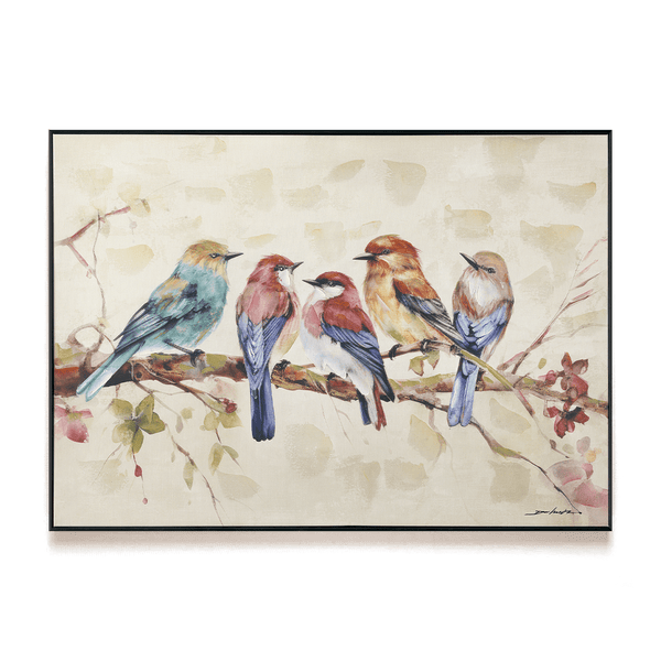 Branch Chatter - Five Birds Oil Painting#M6929 Painting artwepaint 